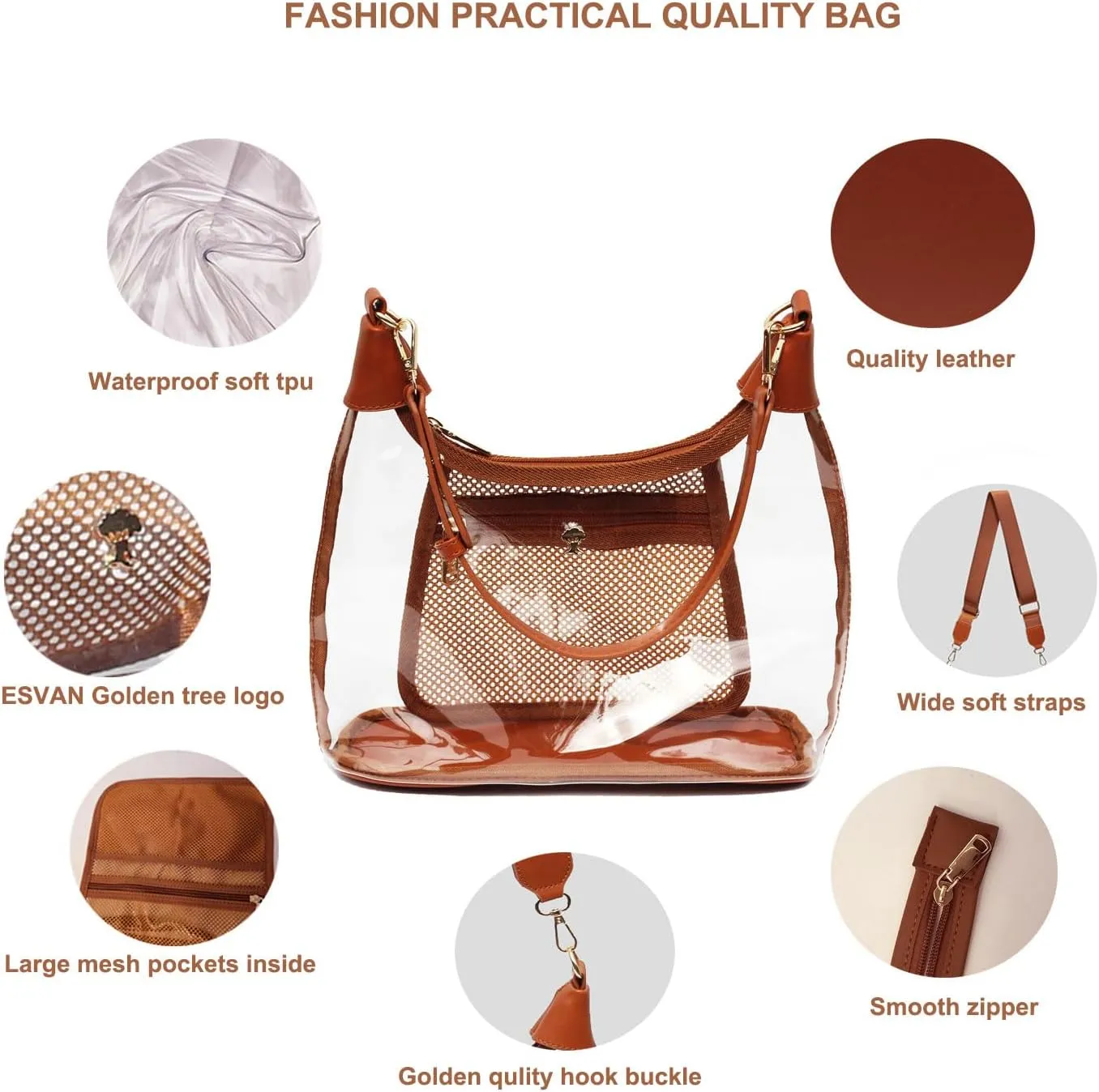 Clear Shoulder Bags for Women, Stadium Approved Cute Hobo Tote Crossbody Handbag Mini Clutch Purse