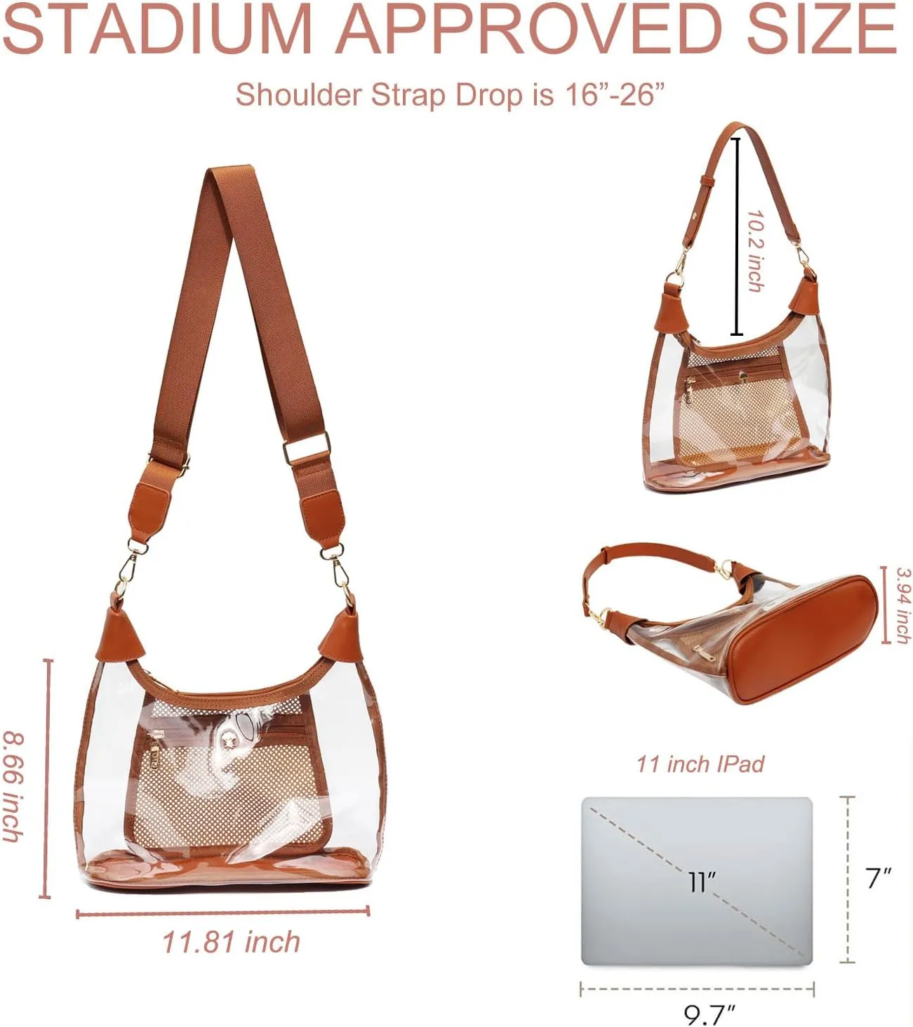 Clear Shoulder Bags for Women, Stadium Approved Cute Hobo Tote Crossbody Handbag Mini Clutch Purse