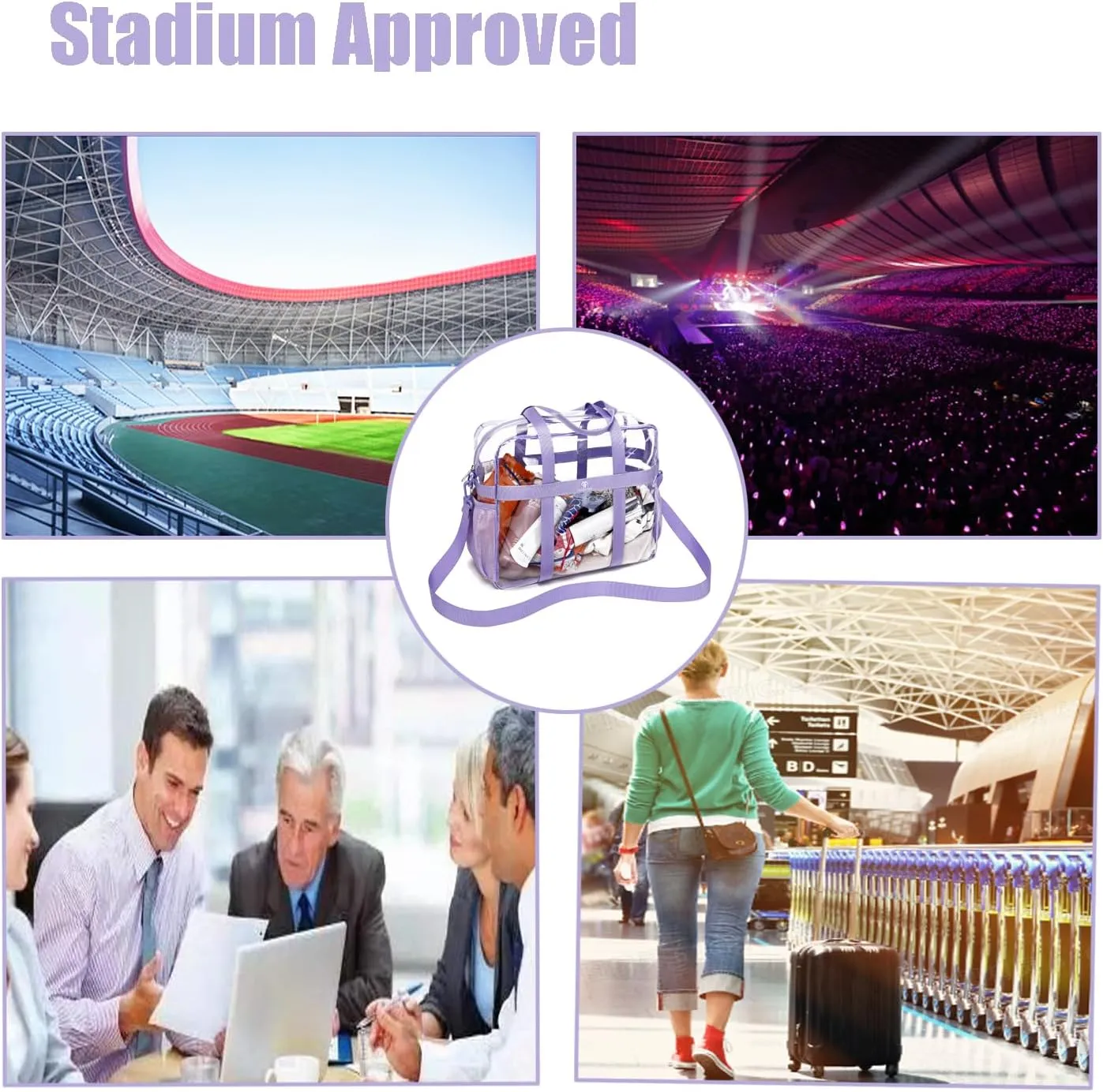 Clear Tote Bag See Through Transparent Bag Stadium Approved Heavy Duty Crossbody Purse Perfect for Concert, Work, School