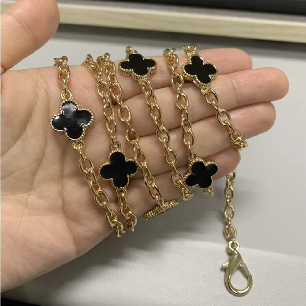 Clover Purse Mini Gold Metal Chain Strap Replacement Handle Crossbody Shoulder Strap Handbag Chain Strap (Color : Black Clover, Size : Length 43 inch)