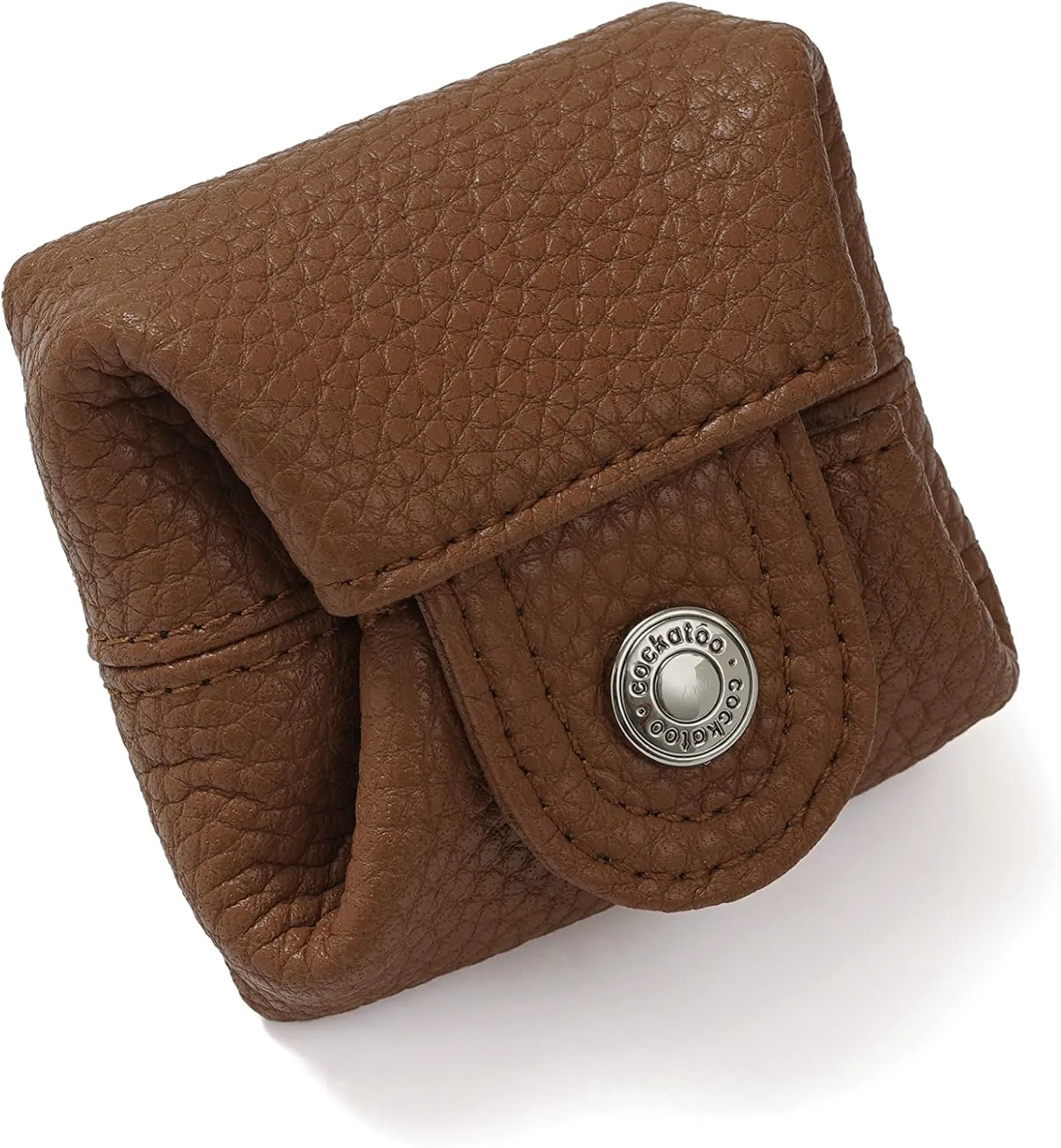 Cockatoo Genuine Leather Coin Pouch Change Holder, Mini Snap Pocket Wallet for Men Women (Brown, Small)