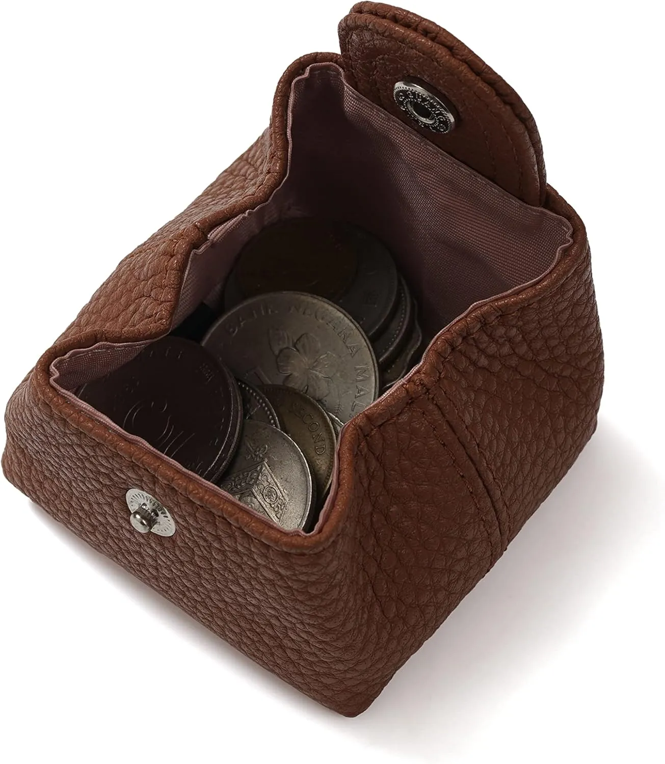 Cockatoo Genuine Leather Coin Pouch Change Holder, Mini Snap Pocket Wallet for Men Women (Brown, Small)