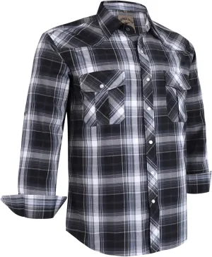 COEVALS CLUB Men's Western Pearl Snap Button Up Casual Cowboy Long Sleeve Two Pockets Work Shirts