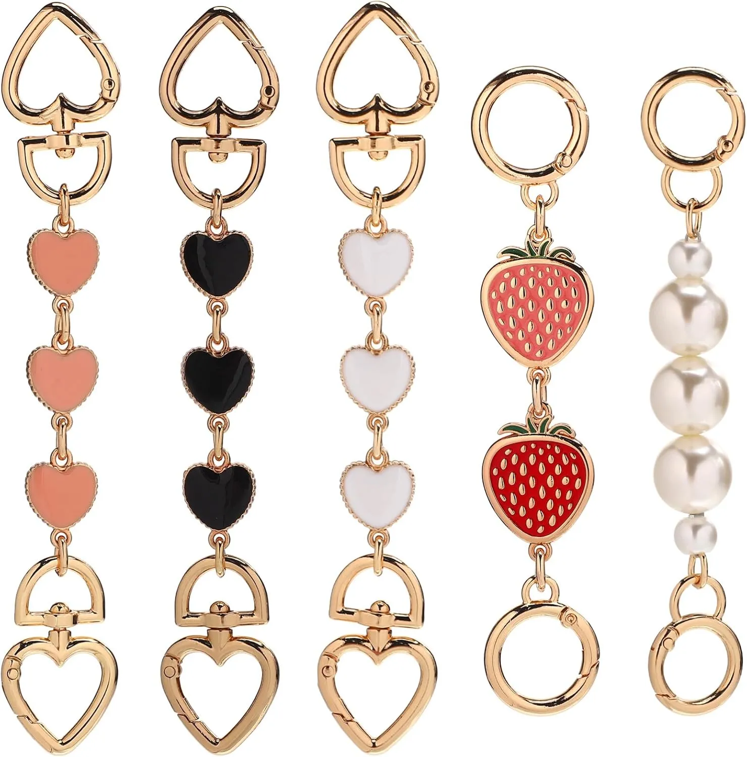 COHEALI 5PCS Purse Extender Chain: Pink Heart Bag Extender Chain, Strawberry Metal Bag Purse Strap Replacement for Crossbody Shoulder Handbags