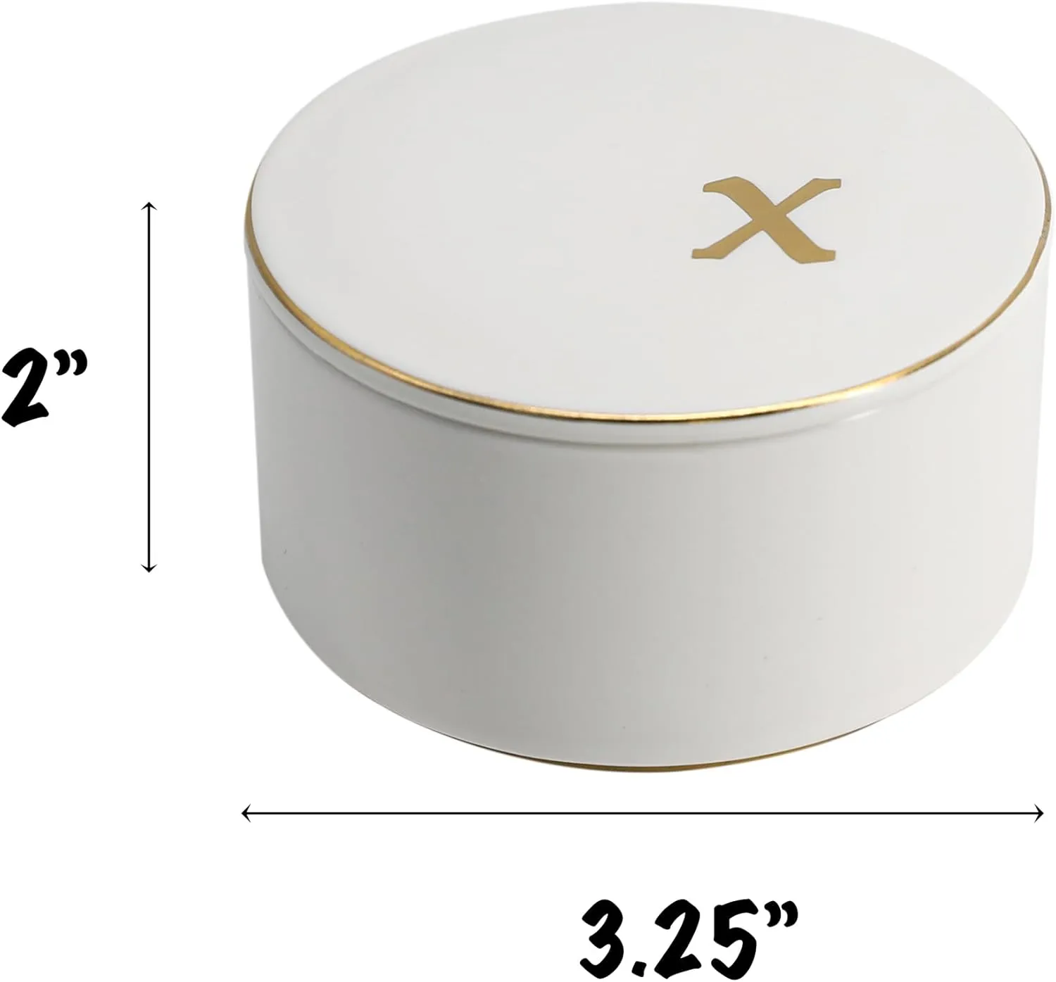 COLLECTIVE HOME - Ceramic Jewelry Box, Elegant Embossed Jewelry Holder, Trinket Organizer with Gold Monogram Lid, Storage for Ring Necklace Bracelet Earrings, Rings and Accessories (m)