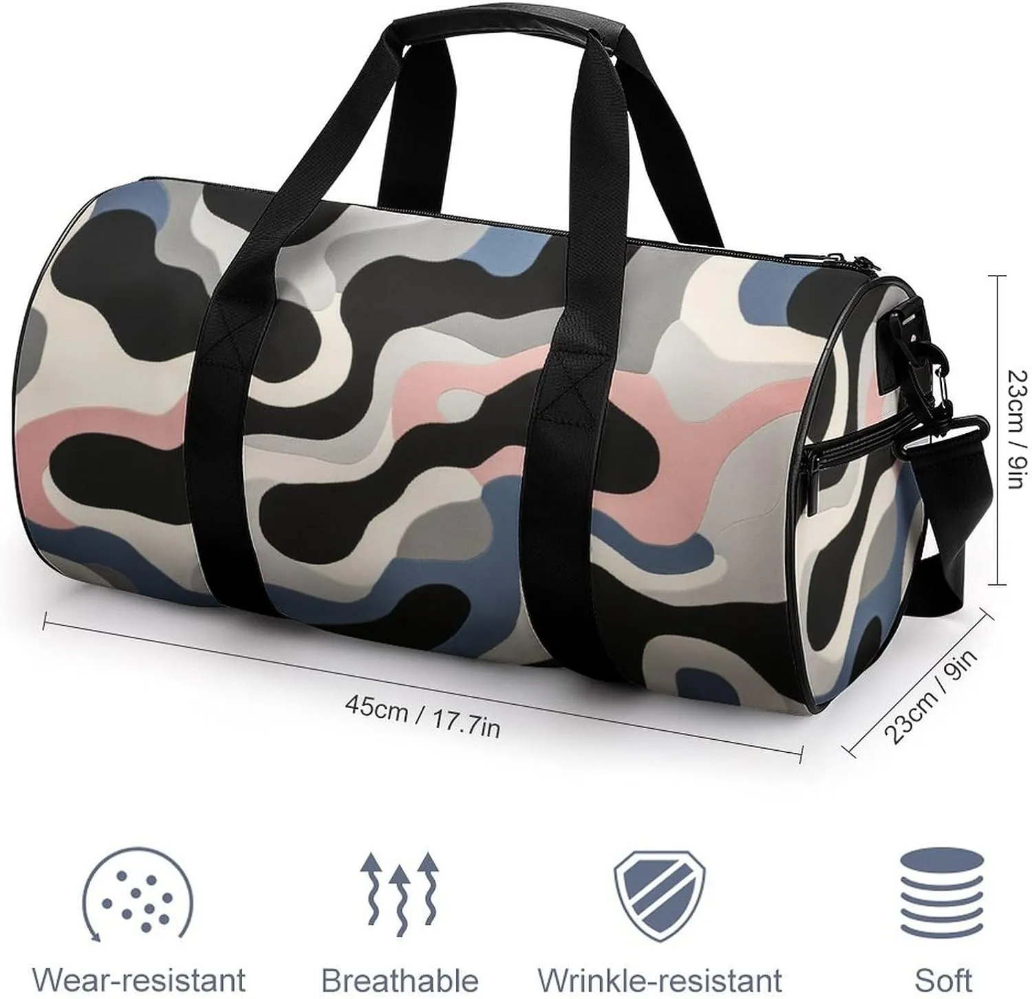 Color Swirls Shape Travel Gym Bag for Women Men Cylindrical Duffle Bag Sport Workout Bag with Shoulder Strap