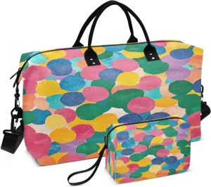 Colorful Circle Sports Gym Bag for Women Men Travel Duffel Bag Weekend Overnight Carry on Bag with Toiletry Bag Training Handbag for Plane Hospital Swimming Yoga Workout