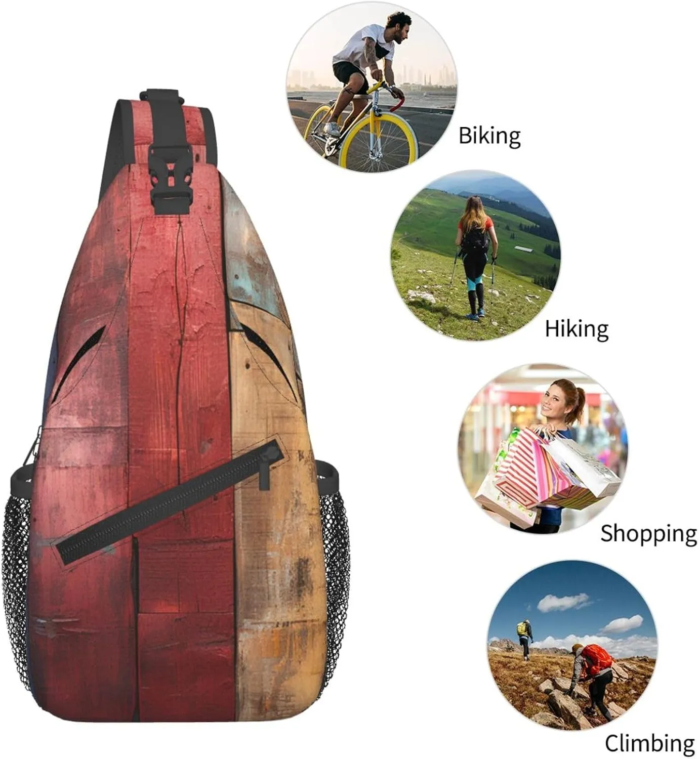 Colorful Wooden Board Sling Bag Backpack For Men Cross Chest Bag Crossbody Shoulder Bag Travel Hiking Daypack