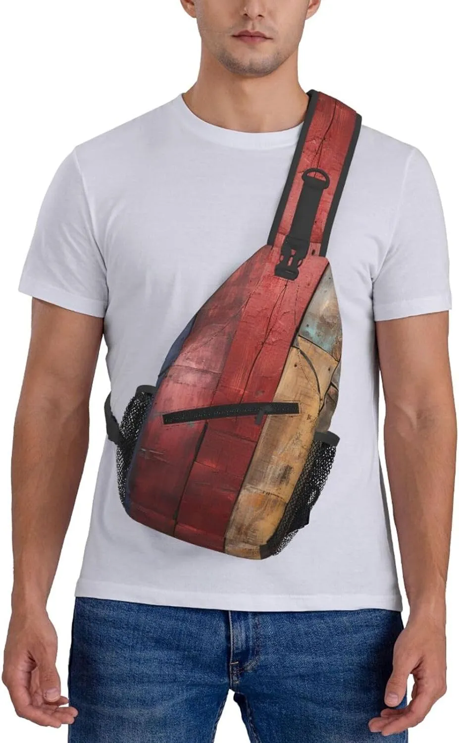 Colorful Wooden Board Sling Bag Backpack For Men Cross Chest Bag Crossbody Shoulder Bag Travel Hiking Daypack