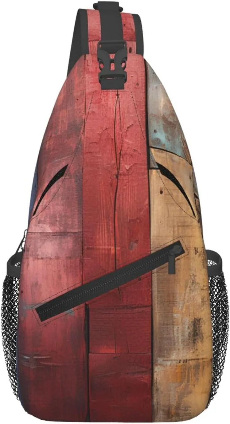 Colorful Wooden Board Sling Bag Backpack For Men Cross Chest Bag Crossbody Shoulder Bag Travel Hiking Daypack