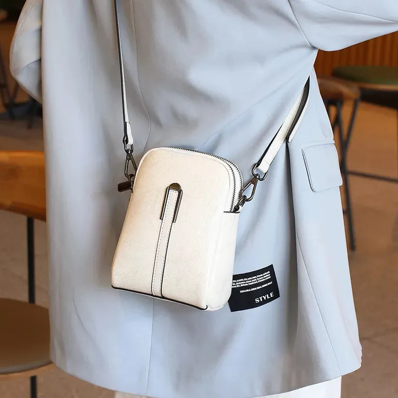 Compact Leather Crossbody Bag For Women