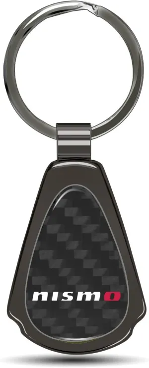 Compatible with Nissan NISMO Real Black Carbon Fiber Gunmetal Gray Metal Teardrop Key Chain