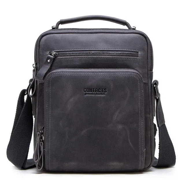 CONTACT'S crazy horse leather men's shoulder bag vintage messenger bags men bolsos male crossbody bags man's handbag sling bag