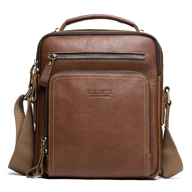 CONTACT'S crazy horse leather men's shoulder bag vintage messenger bags men bolsos male crossbody bags man's handbag sling bag