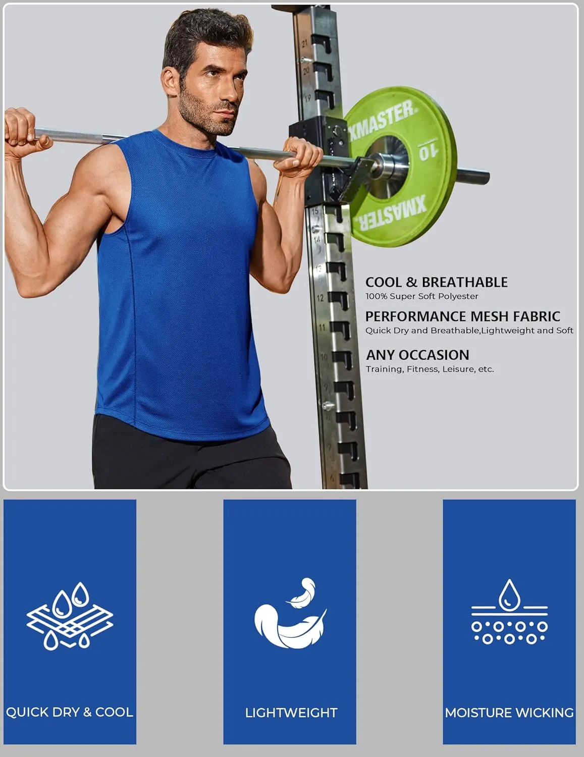 COOFANDY Sleeveless Muscle Shirts for Men Dry Fit Workout Gym Tank Tops Summer Swim Beach Shirt