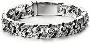COOLSTEELANDBEYOND Mens Steel Textured Fancy Marine Anchor Link Curb Chain Bracelet, Retro Style, Spring Box Clasp