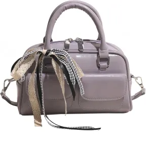 Coquette Leather Shoulder Purse Women Lace Bow Tie Balletcore Boston Bag Cute Aesthetic Handbag Multi Pockets