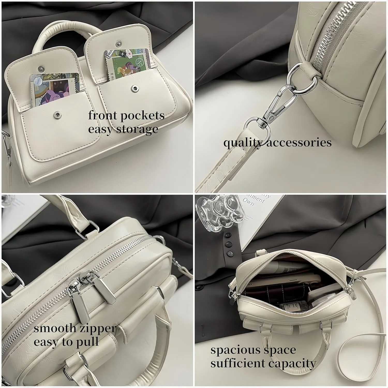 Coquette Leather Shoulder Purse Women Lace Bow Tie Balletcore Boston Bag Cute Aesthetic Handbag Multi Pockets