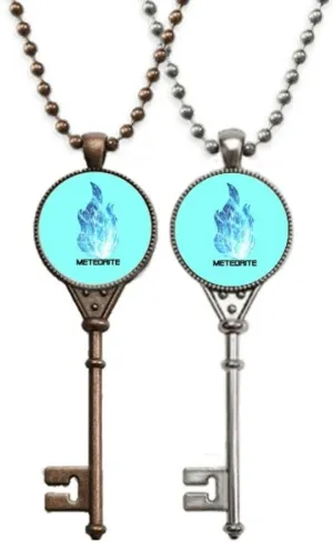 Cosmic Space Blue Flame Meteor Key Necklace Pendant Jewelry Couple Decoration