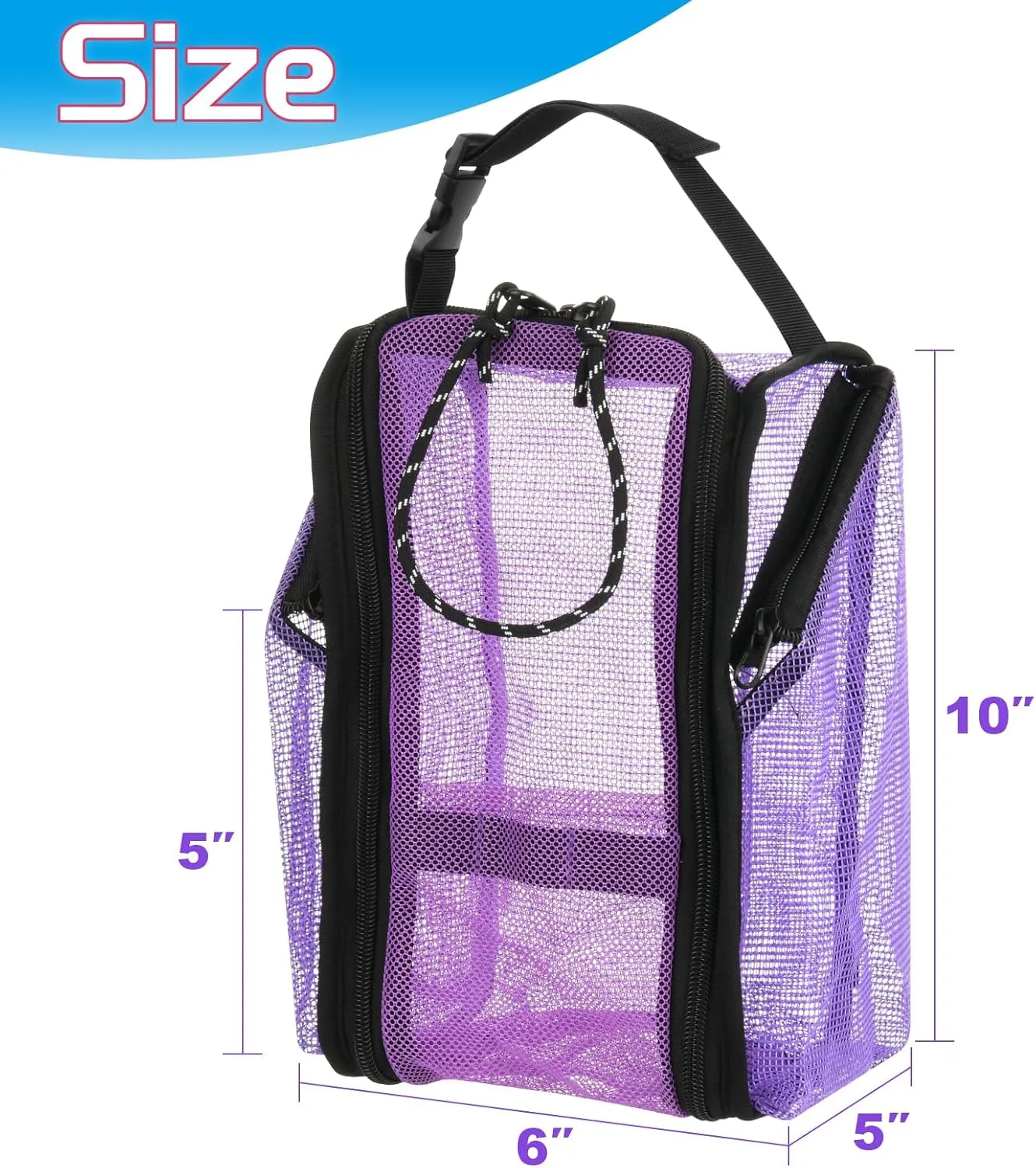 Cosmos Mesh Shower Caddy Toiletry Organizer Hanging Shower Tote Bag, Quick Dry Shower Organizer Portable Bath Bag with Durable Zippers & Side Pockets for Travel Gym Swimming Beach & Camp (Purple)