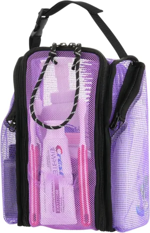 Cosmos Mesh Shower Caddy Toiletry Organizer Hanging Shower Tote Bag, Quick Dry Shower Organizer Portable Bath Bag with Durable Zippers & Side Pockets for Travel Gym Swimming Beach & Camp (Purple)