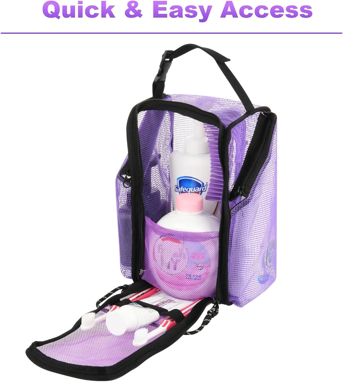 Cosmos Mesh Shower Caddy Toiletry Organizer Hanging Shower Tote Bag, Quick Dry Shower Organizer Portable Bath Bag with Durable Zippers & Side Pockets for Travel Gym Swimming Beach & Camp (Purple)