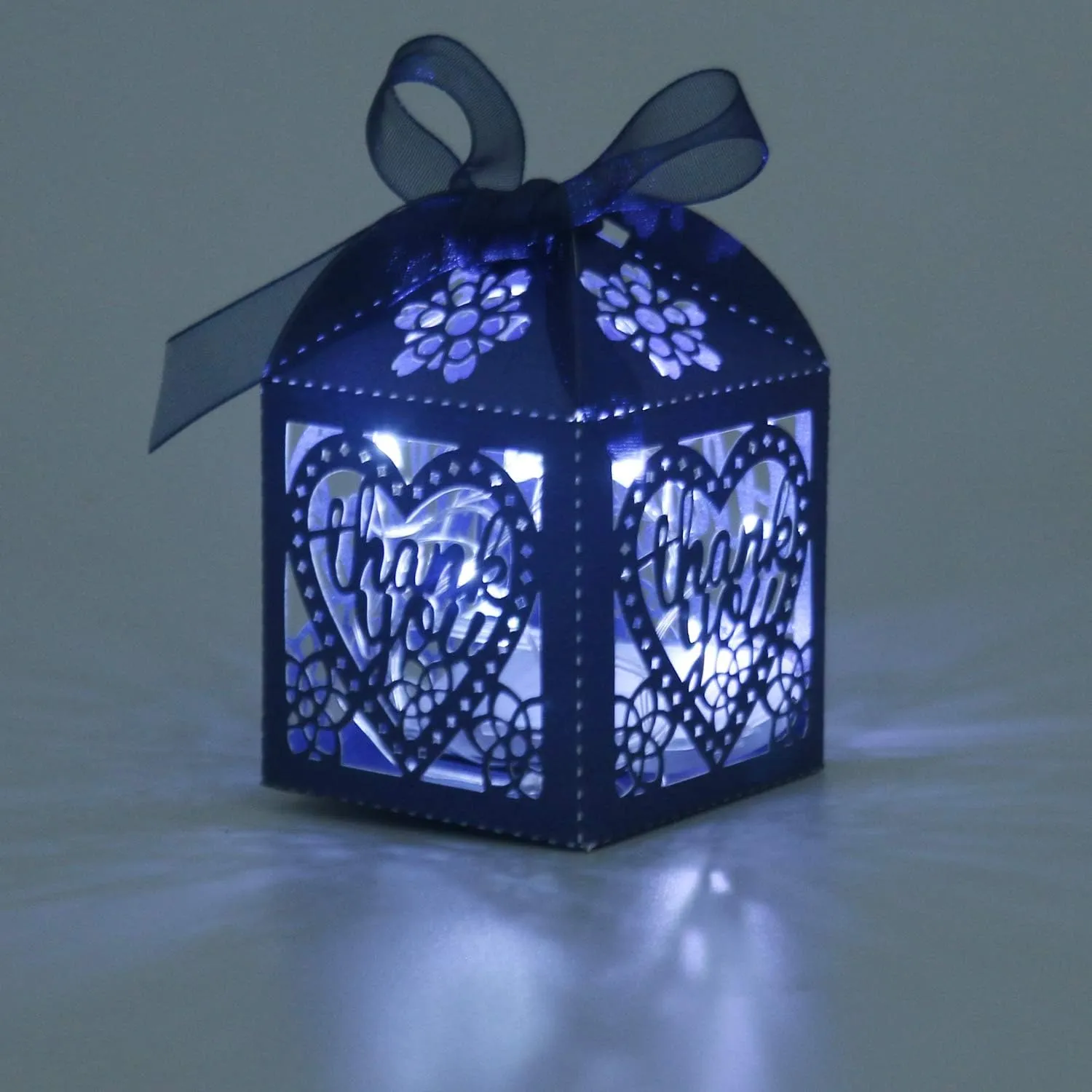 COTOPHER Laser Cut Boxes, 100pcs Thank You Gift Boxes Wedding Party Favor Boxes Lace Candy Boxes for Wedding Bridal Shower Baby Shower Birthday Party Decorations with Ribbons (2x2x2.75inch, Navy, 100)