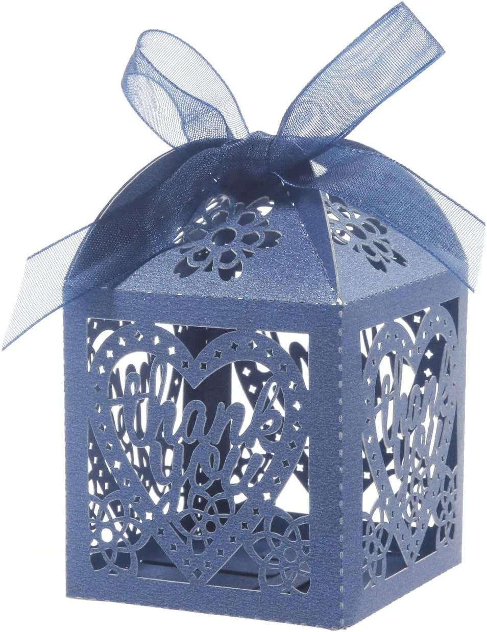 COTOPHER Laser Cut Boxes, 100pcs Thank You Gift Boxes Wedding Party Favor Boxes Lace Candy Boxes for Wedding Bridal Shower Baby Shower Birthday Party Decorations with Ribbons (2x2x2.75inch, Navy, 100)