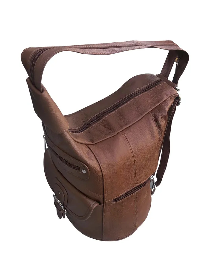 Cowhide Leather Convertible Backpack in Brown