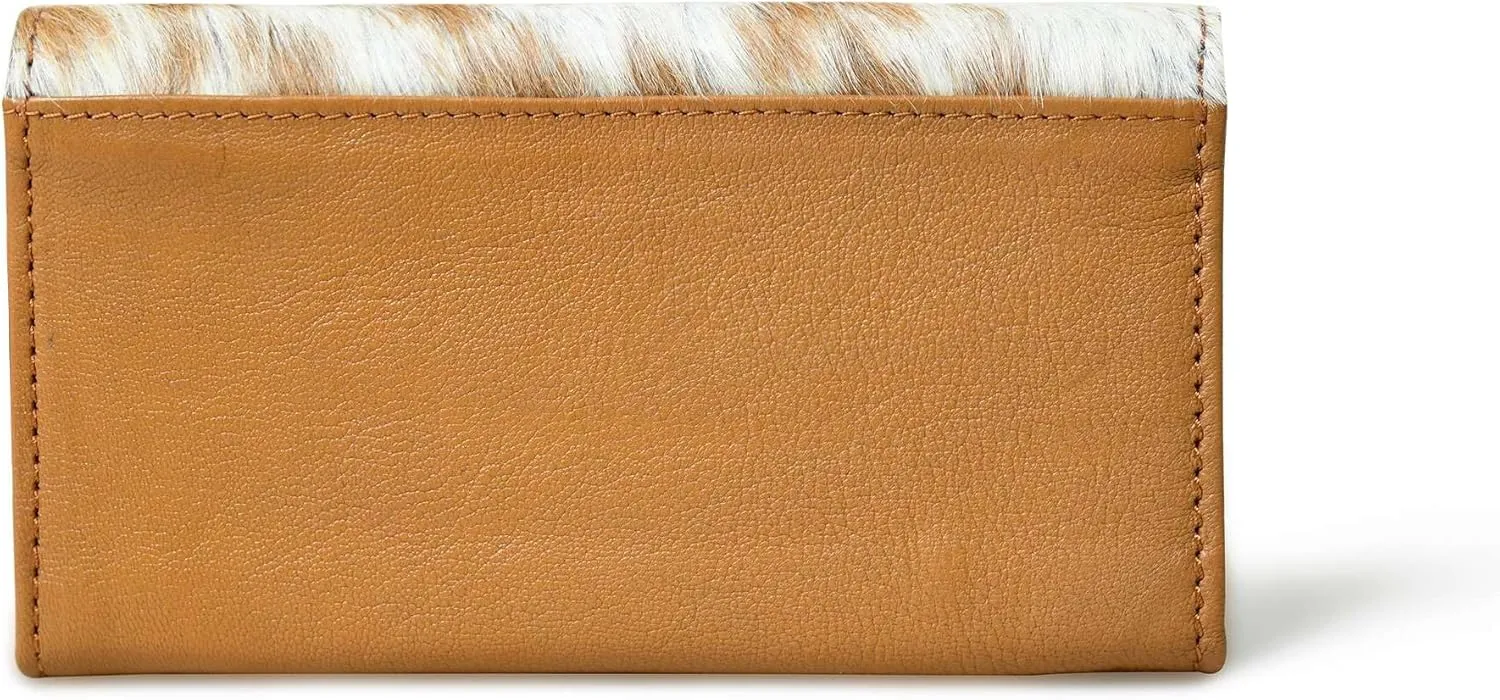 Cowhide Leather Wallet for Women – Handcrafted Tooled Sunflower Western Clutch – Hair-On Hide Purse with Snap Closure – Gift for Western Fashion Lovers