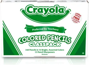 Crayola Colored Pencils Classpack (240 Ct), Bulk Classroom Supplies, Colored Pencils for School, 12 Assorted Colors, Nontoxic