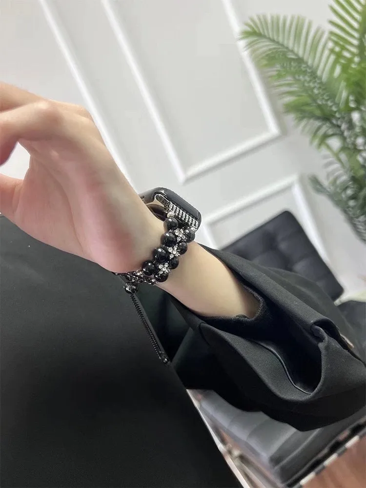 creamtopmall Diamond Studded Chain Pearl Strap iWatch Band Series 12 3 4 5 6 7 8 9 Ultra Generation 38mm 40mm 41mm 42mm 44mm 45mm 49mm   Apple Watch Case
