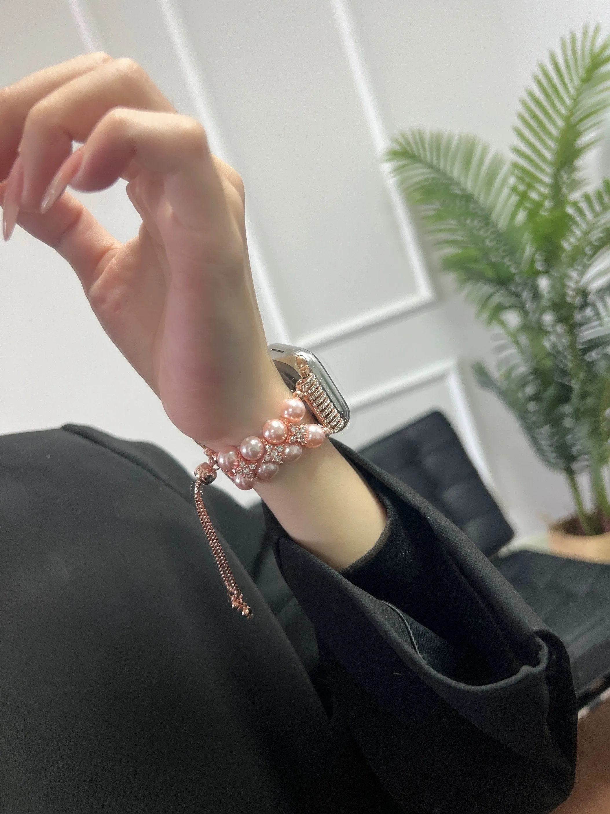 creamtopmall Diamond Studded Chain Pearl Strap iWatch Band Series 12 3 4 5 6 7 8 9 Ultra Generation 38mm 40mm 41mm 42mm 44mm 45mm 49mm   Apple Watch Case