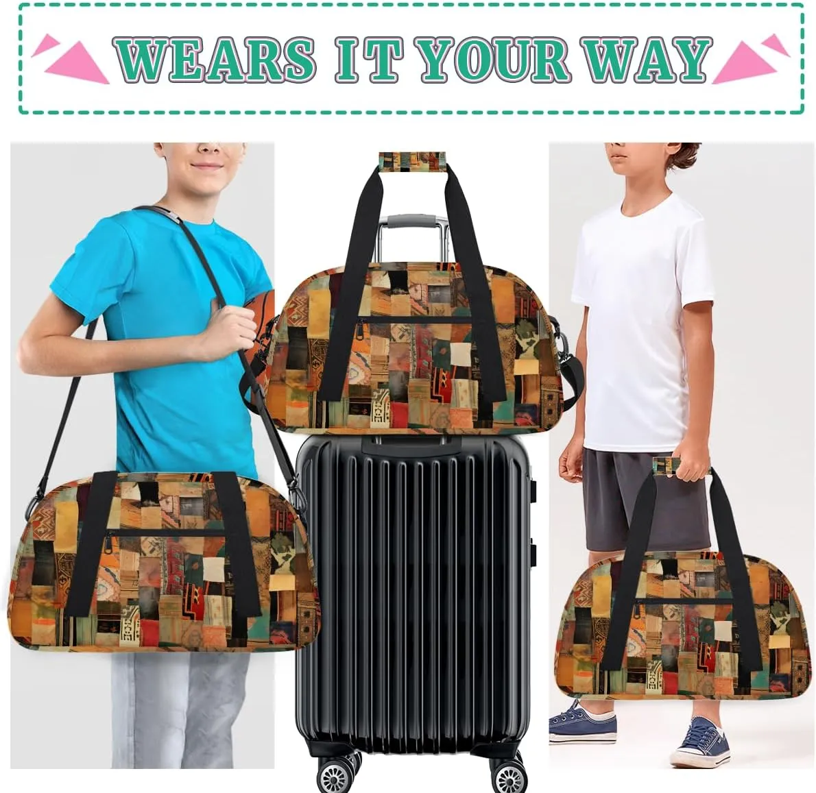 Creative Cube Kids Overnighter Duffel Bags for Boys, Carry-On Size Sports Gym Bag with Front Zipper Pocket for School Practice or Overnight Travel Weekender Sleepover Tote Bag