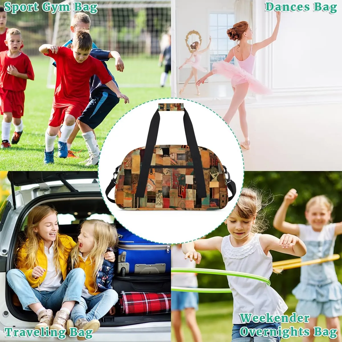 Creative Cube Kids Overnighter Duffel Bags for Boys, Carry-On Size Sports Gym Bag with Front Zipper Pocket for School Practice or Overnight Travel Weekender Sleepover Tote Bag
