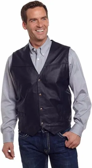 Cripple Creek Mens Black Boar Nappa Leather Western Snap Front Vest M