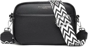 Crossbody Bag for Women Genuine Leather Wide Strap Shoulder Bag Purse Trendy Design Camera Crossbody Purse Top Zip