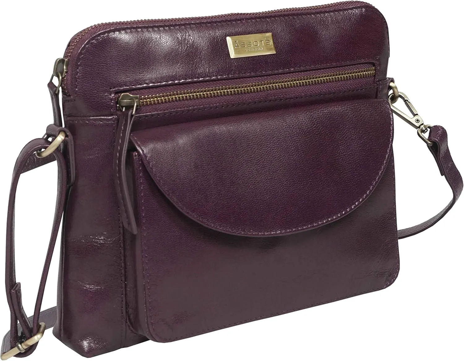 Crossbody Bags for Women – Real Leather Purses with RFID Protection, Multiple Pockets and Adjustable Strap (10" X 8.5" X 1.5", Jean Plum Polished VT)