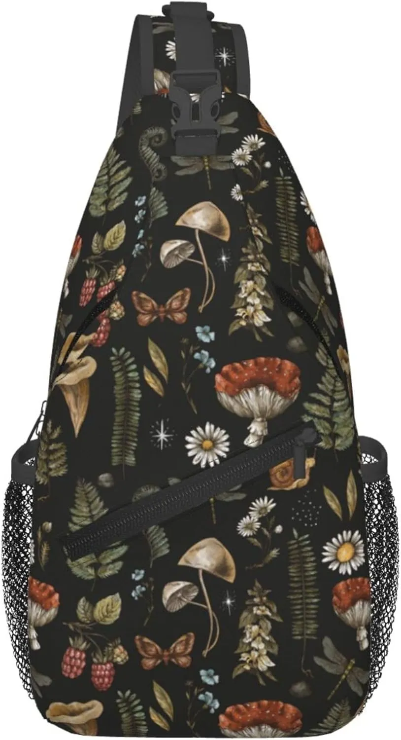 Crossbody Sling Bag for Women Men, Sling Backpack Chest Daypack Cross Body Bag Shoulder Bag for Hiking Running Sports Travel (Mushroom)