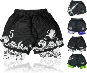 CROWN Anime Shorts - Breathable Mesh Stretch Compression Short with Pockets and Towel Holder