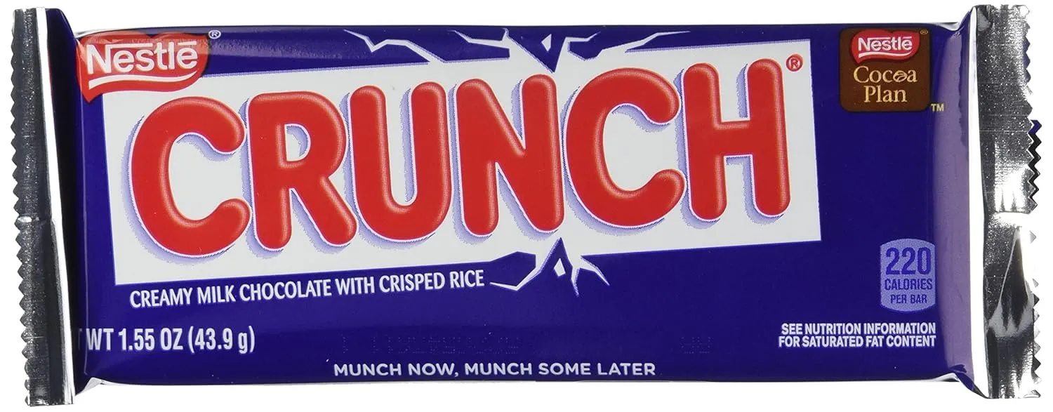 CRUNCH, Bulk 36 Pack, Milk Chocolate and Crisped Rice, Full Size Individually Wrapped Candy Bar, 1.55 oz Each