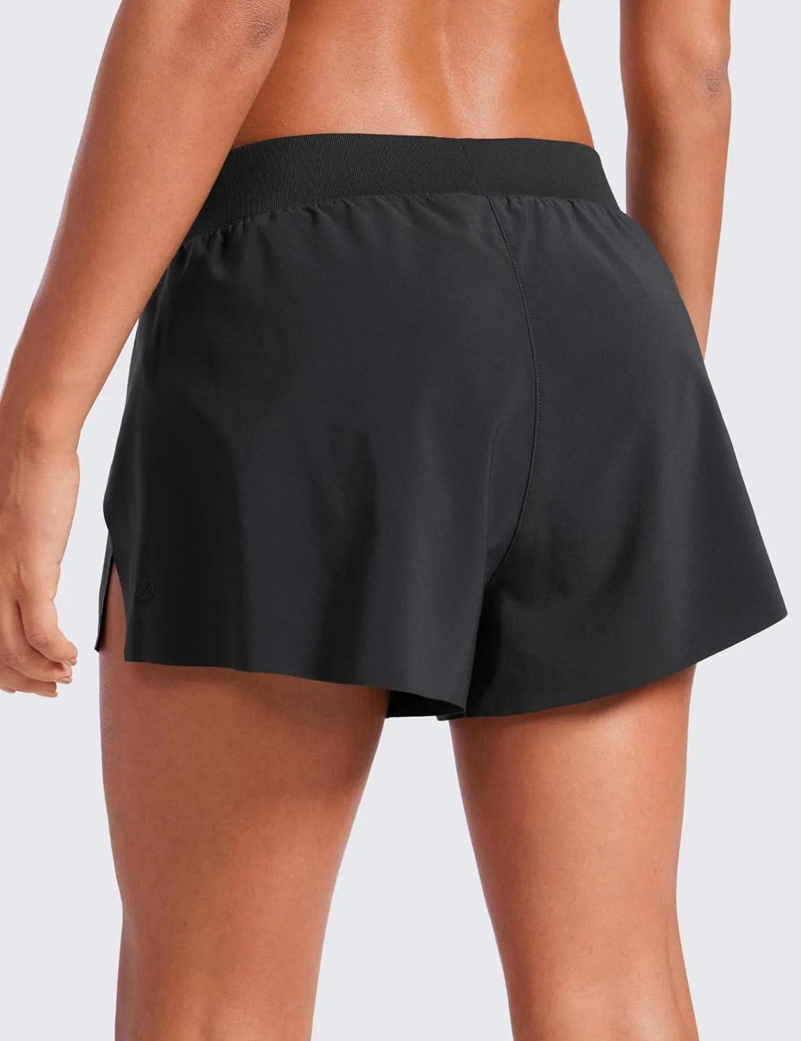 CRZ YOGA Athletic Running Shorts for Women V Split Low Waisted Lightweight Gym Workout Athletic Shorts with Liner