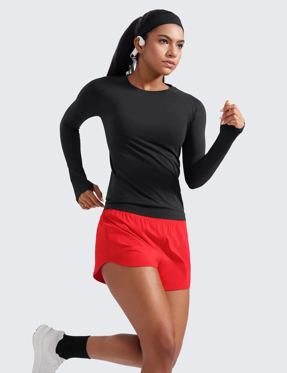 CRZ YOGA Mid Waisted Running Shorts for Women 3" Curved Hems for Athletic Workout Gym with Zipper Pockets Line