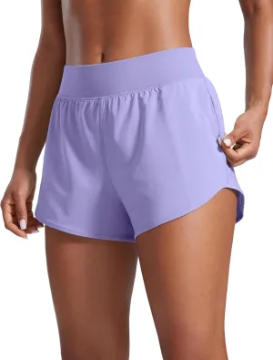 CRZ YOGA Mid Waisted Running Shorts for Women 3" Curved Hems for Athletic Workout Gym with Zipper Pockets Line