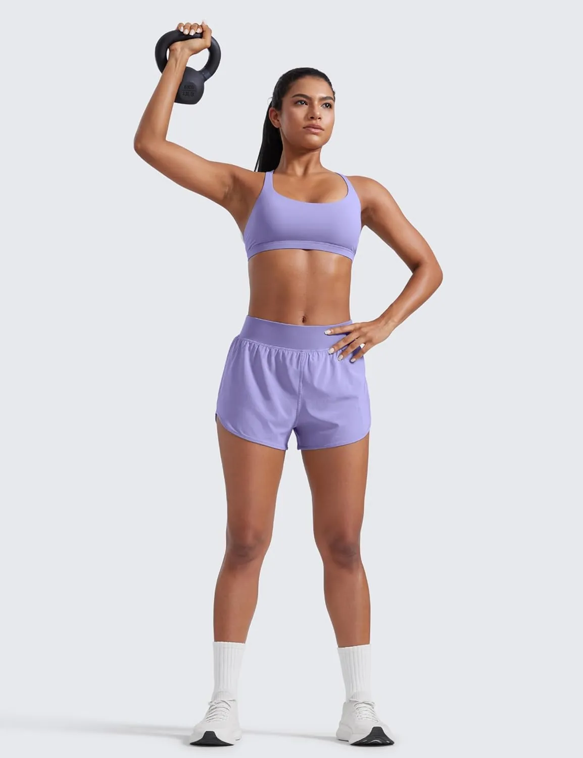 CRZ YOGA Mid Waisted Running Shorts for Women 3" Curved Hems for Athletic Workout Gym with Zipper Pockets Line