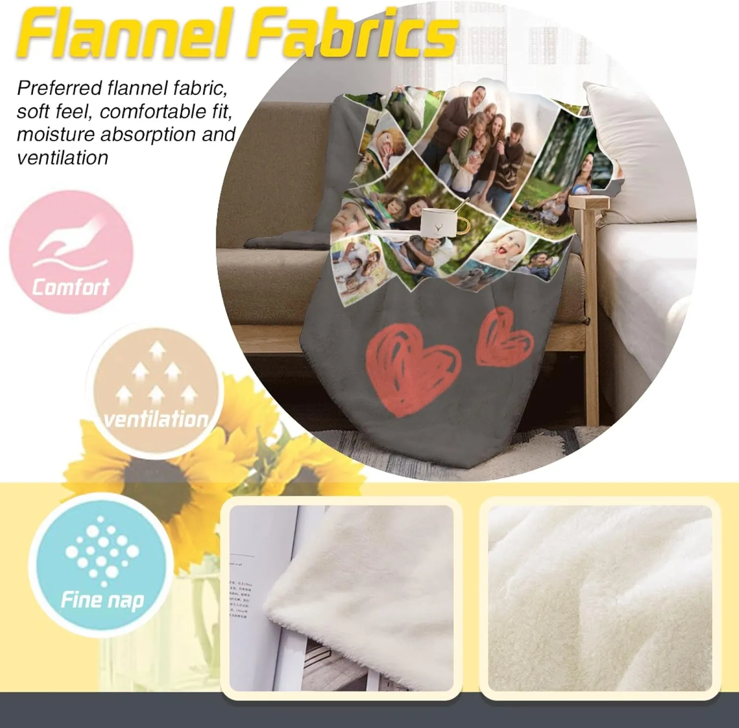 Custom Blanket with Photos Customized Photo Collage Blanket Soft Fleece Throw Blanket Personalized Picture Blanket Gift for Family Heart Collage Blanket 22 Photos (40×50 in)