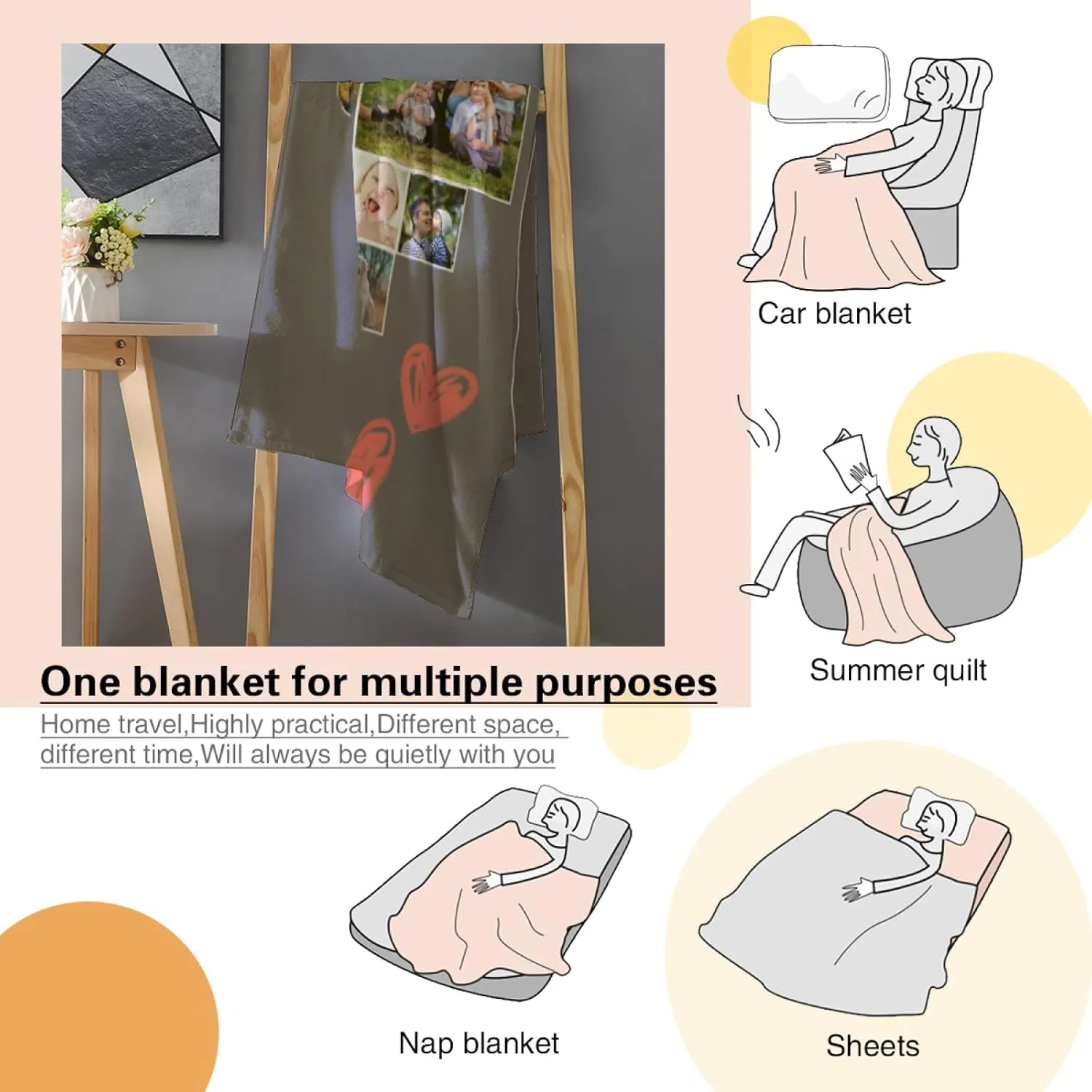Custom Blanket with Photos Customized Photo Collage Blanket Soft Fleece Throw Blanket Personalized Picture Blanket Gift for Family Heart Collage Blanket 22 Photos (40×50 in)