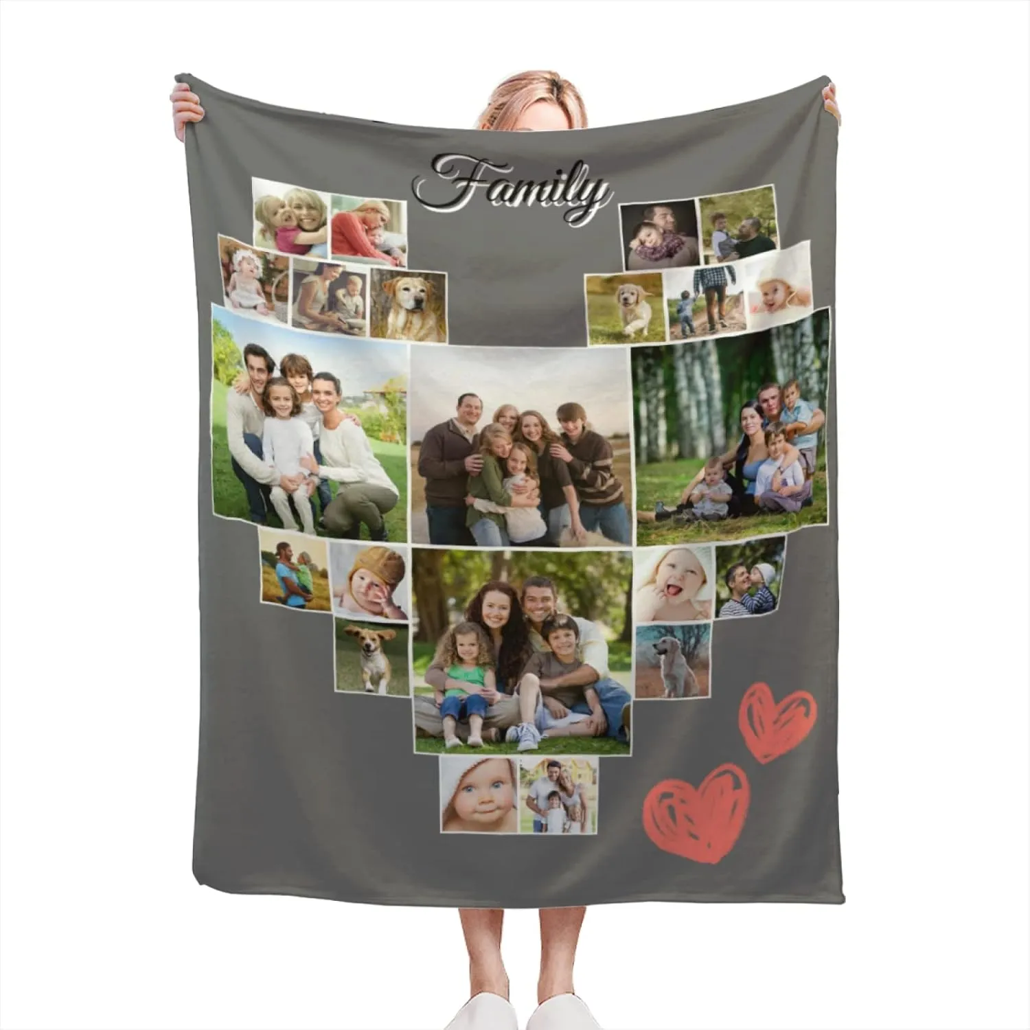 Custom Blanket with Photos Customized Photo Collage Blanket Soft Fleece Throw Blanket Personalized Picture Blanket Gift for Family Heart Collage Blanket 22 Photos (40×50 in)