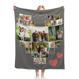 Custom Blanket with Photos Customized Photo Collage Blanket Soft Fleece Throw Blanket Personalized Picture Blanket Gift for Family Heart Collage Blanket 22 Photos (40×50 in)