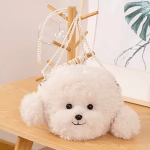 Cute Bichon Frise Plush Crossbody Bag